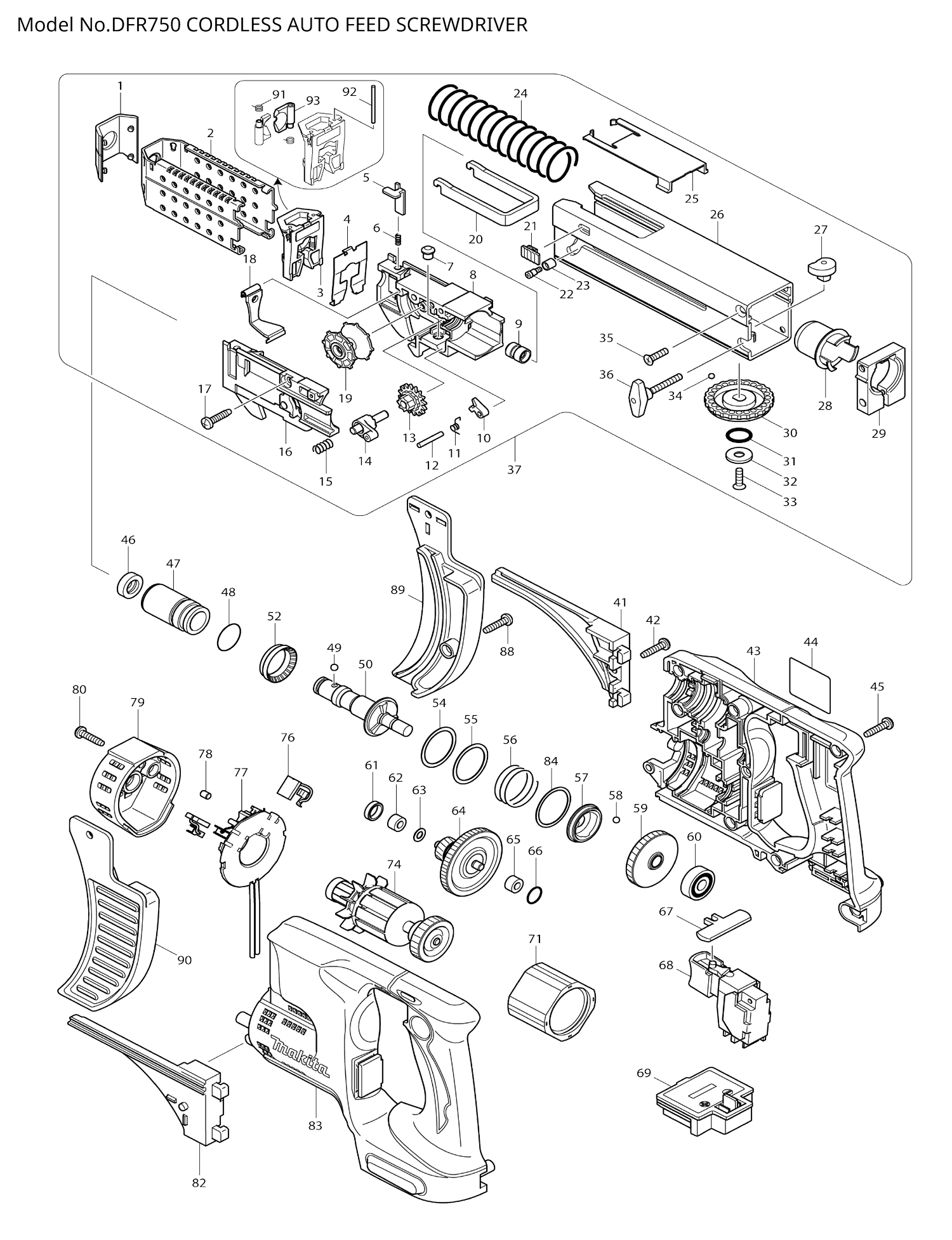 Pièces détachées visseuse automatique Makita DFR750