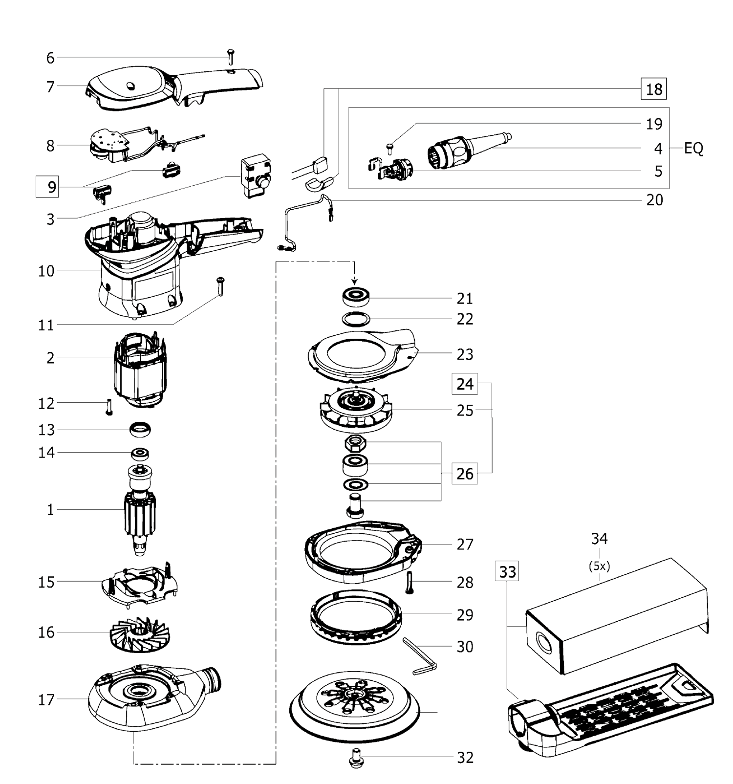 Pièces détachées ponceuse excentrique Festool ETS 150/5 EQ - 492031
