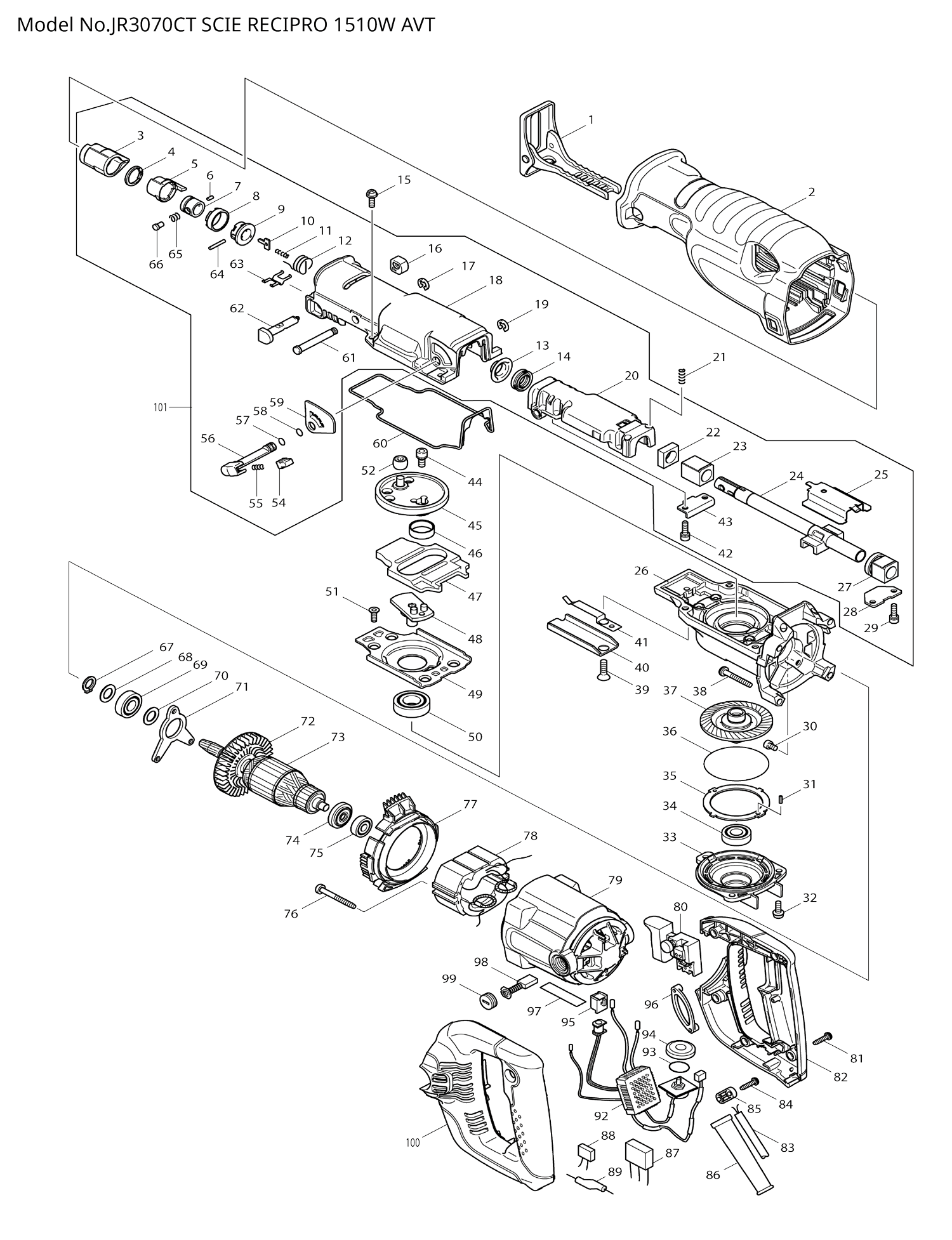 Pièces détachées scie récipro Makita JR3070CT